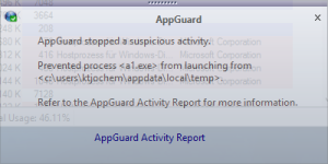 Appguard stops A1.exe
